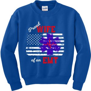 Proud Wife Of An Emt Paramedic Flag Back Print Great Gift Kids Sweatshirt