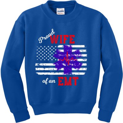 Proud Wife Of An Emt Paramedic Flag Back Print Great Gift Kids Sweatshirt