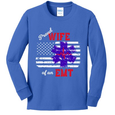 Proud Wife Of An Emt Paramedic Flag Back Print Great Gift Kids Long Sleeve Shirt