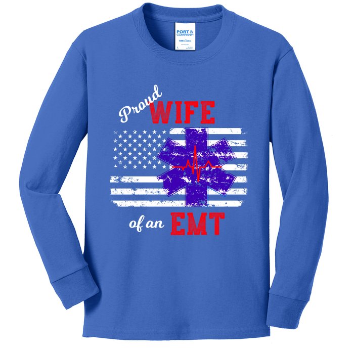 Proud Wife Of An Emt Paramedic Flag Back Print Great Gift Kids Long Sleeve Shirt