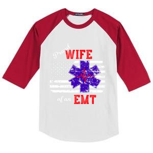 Proud Wife Of An Emt Paramedic Flag Back Print Great Gift Kids Colorblock Raglan Jersey