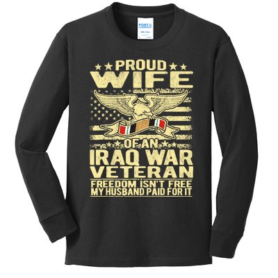 Proud Wife Of An Iraq Veteran Military Veterans Spouse Gift Kids Long Sleeve Shirt