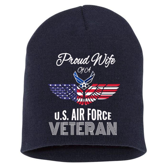 Proud Wife Of US Air Force Veteran Patriotic Military Spouse Short Acrylic Beanie