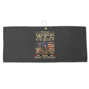 Proud Wife Of Us Iraq War Veteran Family Matching Large Microfiber Waffle Golf Towel