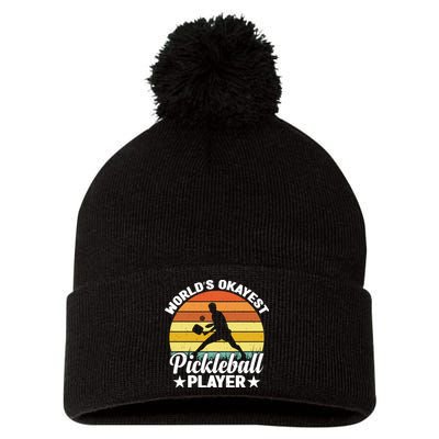 Pickleball World's Okayest Pickleball Player Funny Pickleball Pom Pom 12in Knit Beanie