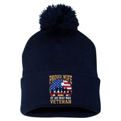 Proud Wife Of Iraq War Veteran Flag Usa Family Matching Pom Pom 12in Knit Beanie