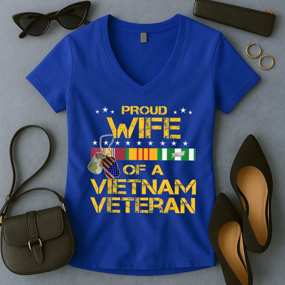 Proud Wife Of A Vietnam Veteran My Husband Is A Hero Gift Women's V-Neck T-Shirt