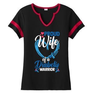 Proud Wife Of A Diabetis Warrior Diabetes Awareness Gift Ladies Halftime Notch Neck Tee