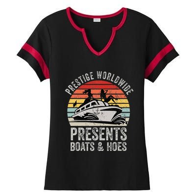 Prestige Worldwide Presents Boats And Hoes Funny Party Boat Ladies Halftime Notch Neck Tee