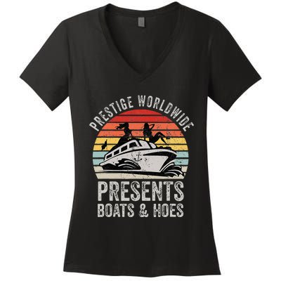 Prestige Worldwide Presents Boats And Hoes Funny Party Boat Women's V-Neck T-Shirt