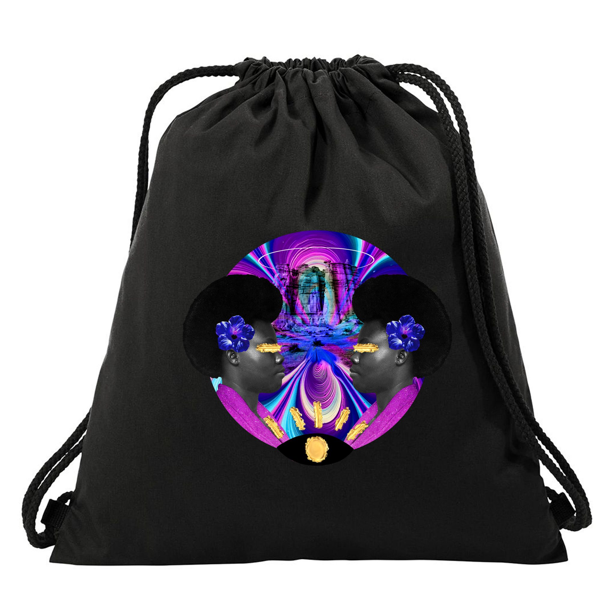 Psychedelic Woman Photographic Collage Drawstring Bag