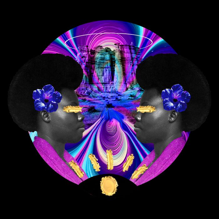Psychedelic Woman Photographic Collage Drawstring Bag
