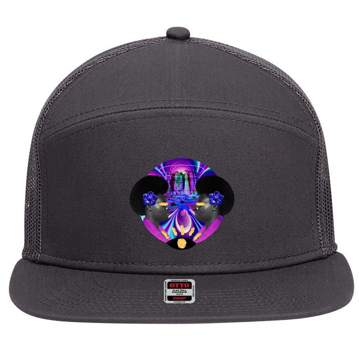 Psychedelic Woman Photographic Collage 7 Panel Mesh Trucker Snapback Hat