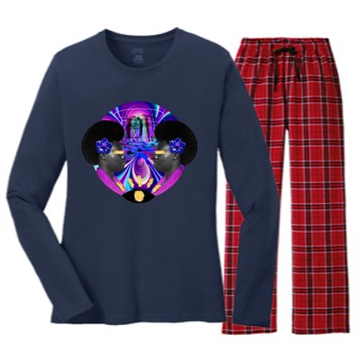 Psychedelic Woman Photographic Collage Women's Long Sleeve Flannel Pajama Set 