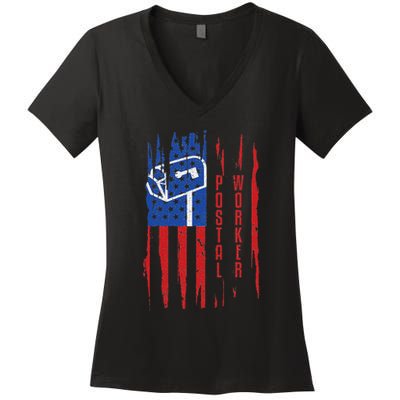 Postal Worker Patriotic Us Post Mail Carrier Man Women Women's V-Neck T-Shirt