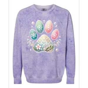 Pastel Winter Paw Print With Snowflakes And Florals Gift Colorblast Crewneck Sweatshirt