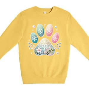 Pastel Winter Paw Print With Snowflakes And Florals Gift Premium Crewneck Sweatshirt