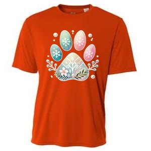 Pastel Winter Paw Print With Snowflakes And Florals Gift Cooling Performance Crew T-Shirt