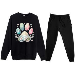 Pastel Winter Paw Print With Snowflakes And Florals Gift Premium Crewneck Sweatsuit Set