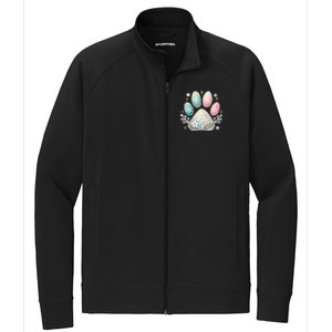 Pastel Winter Paw Print With Snowflakes And Florals Gift Stretch Full-Zip Cadet Jacket