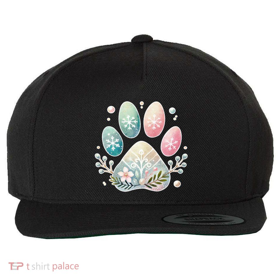 Pastel Winter Paw Print With Snowflakes And Florals Gift Wool Snapback Cap