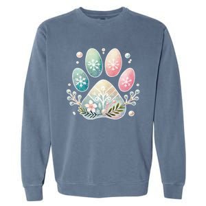 Pastel Winter Paw Print With Snowflakes And Florals Gift Garment-Dyed Sweatshirt