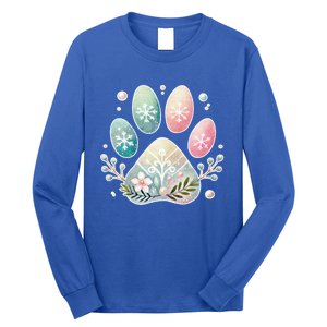 Pastel Winter Paw Print With Snowflakes And Florals Gift Long Sleeve Shirt