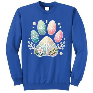 Pastel Winter Paw Print With Snowflakes And Florals Gift Sweatshirt