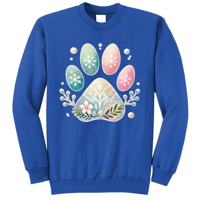 Pastel Winter Paw Print With Snowflakes And Florals Gift Sweatshirt