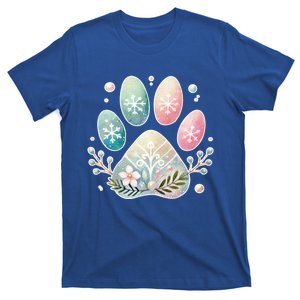 Pastel Winter Paw Print With Snowflakes And Florals Gift T-Shirt