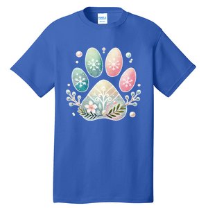 Pastel Winter Paw Print With Snowflakes And Florals Gift Tall T-Shirt