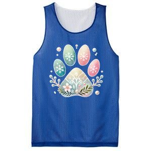 Pastel Winter Paw Print With Snowflakes And Florals Gift Mesh Reversible Basketball Jersey Tank