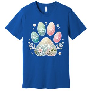 Pastel Winter Paw Print With Snowflakes And Florals Gift Premium T-Shirt