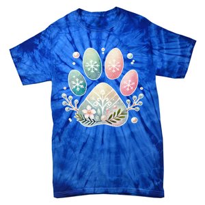 Pastel Winter Paw Print With Snowflakes And Florals Gift Tie-Dye T-Shirt