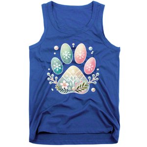 Pastel Winter Paw Print With Snowflakes And Florals Gift Tank Top