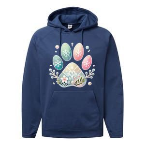 Pastel Winter Paw Print With Snowflakes And Florals Gift Performance Fleece Hoodie