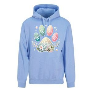 Pastel Winter Paw Print With Snowflakes And Florals Gift Unisex Surf Hoodie