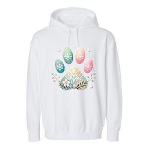 Pastel Winter Paw Print With Snowflakes And Florals Gift Garment-Dyed Fleece Hoodie