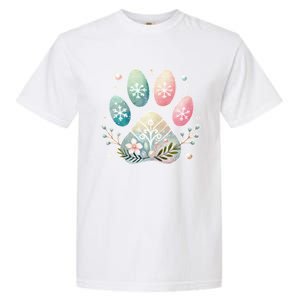 Pastel Winter Paw Print With Snowflakes And Florals Gift Garment-Dyed Heavyweight T-Shirt