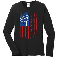 Postal Worker Patriotic US Post Mail Carrier Man Ladies Long Sleeve Shirt