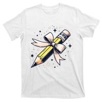 Pencil With Pink Coquette Bow Back To School Teacher Life T-Shirt