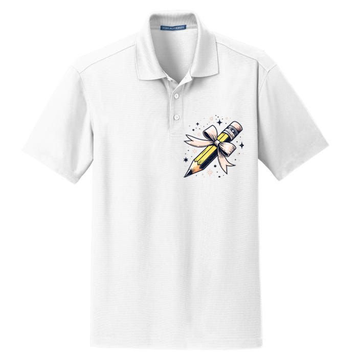 Pencil With Pink Coquette Bow Back To School Teacher Life Dry Zone Grid Polo