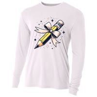 Pencil With Pink Coquette Bow Back To School Teacher Life Cooling Performance Long Sleeve Crew