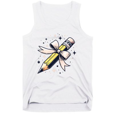 Pencil With Pink Coquette Bow Back To School Teacher Life Tank Top