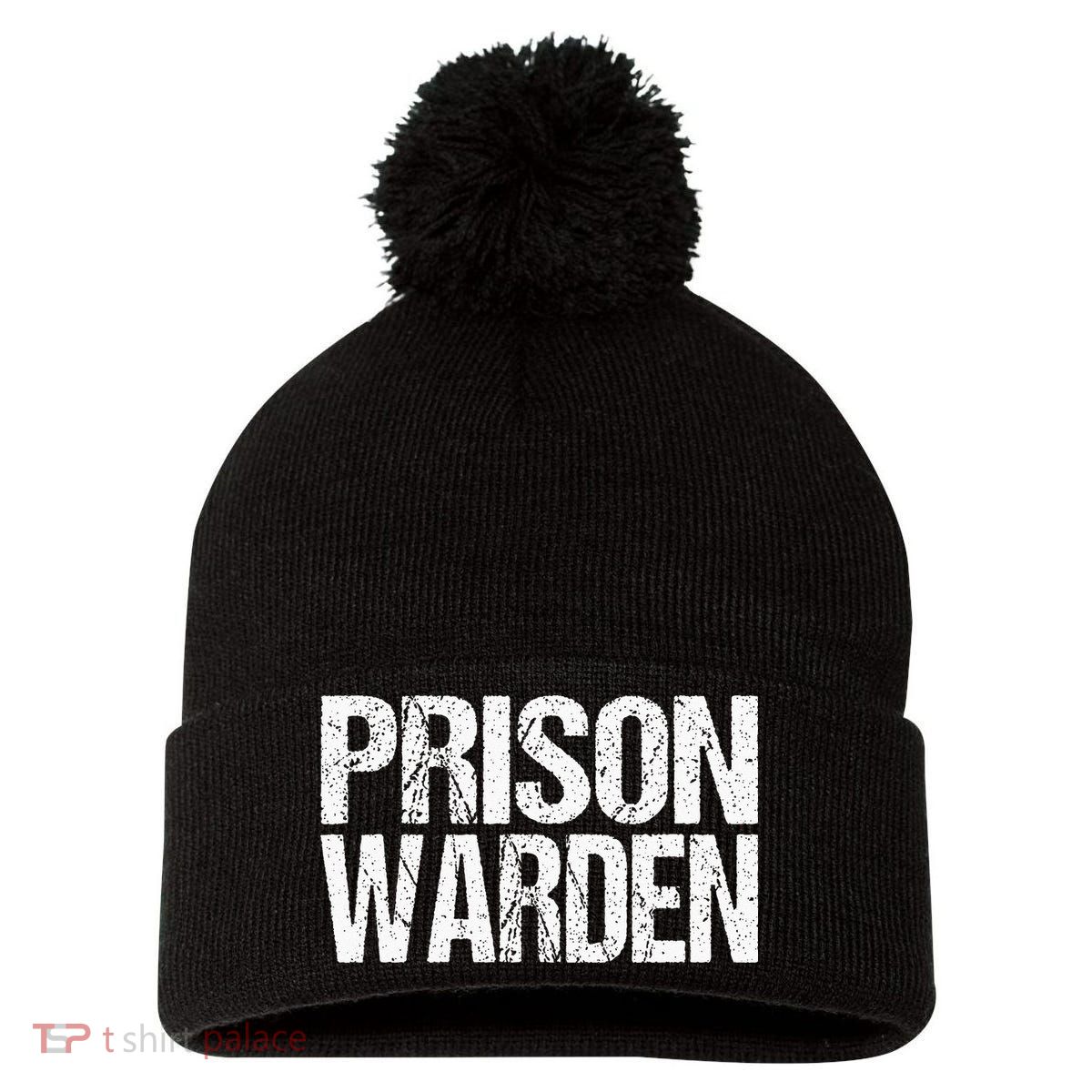 Prison Warden Police Officer Guard Lazy Halloween Costume Pom Pom 12in Knit Beanie