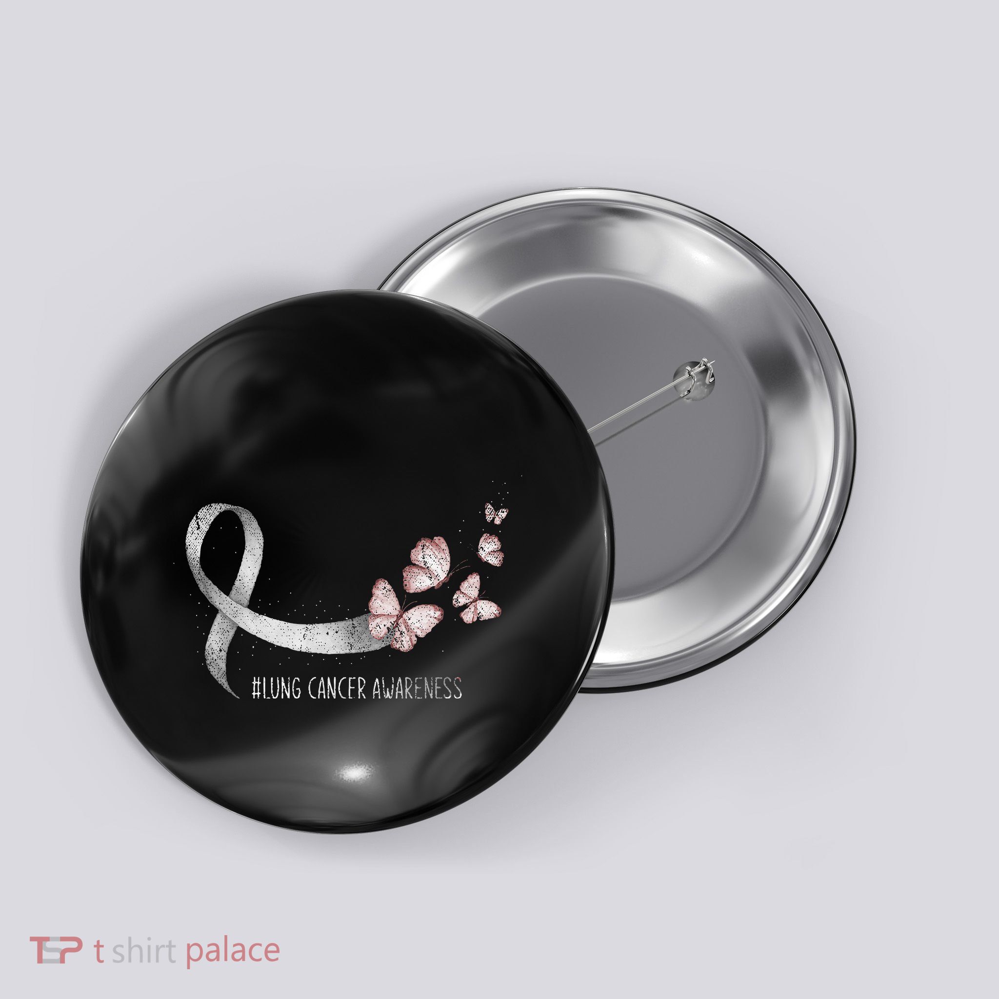 Pretty White Ribbon Support Lung Cancer Awareness Button