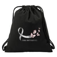 Pretty White Ribbon Support Lung Cancer Awareness Drawstring Bag