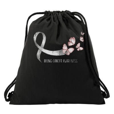 Pretty White Ribbon Support Lung Cancer Awareness Drawstring Bag