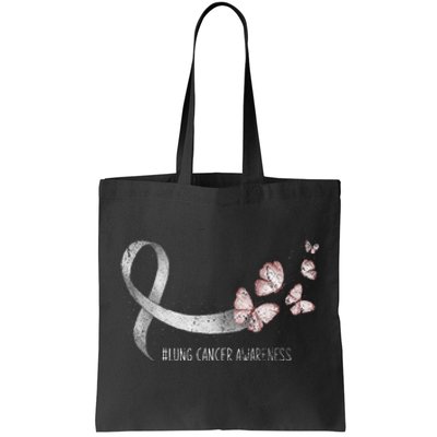 Pretty White Ribbon Support Lung Cancer Awareness Tote Bag