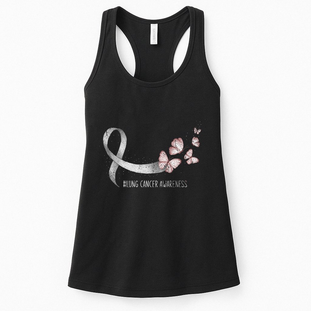 Pretty White Ribbon Support Lung Cancer Awareness Womens Tank Top
